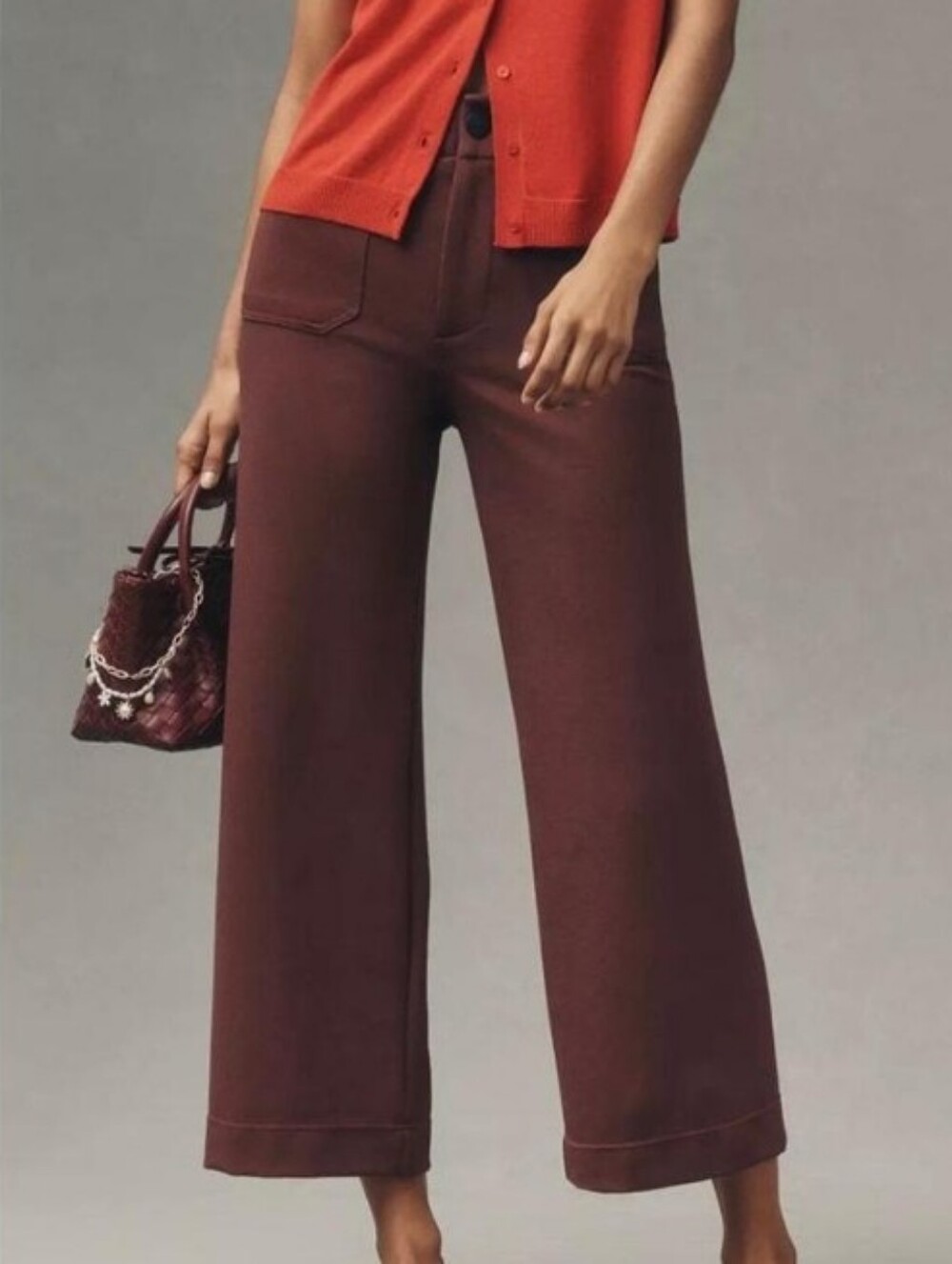 Anthrolopogie Maeve Colette High Rise Wide Leg Linen Blend Pants Cocoa Plum 30
